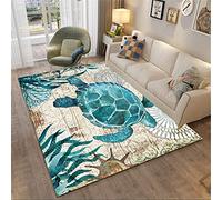 Animaux Mer 3D Tortue Bleu Poulpe Baleine Tapis de Salon Tapis de Jeu pour Enfants Tapis de Chambre à Coucher Tapis Couloir Tapis de Bain Entrée Balcon Tapis Antidérapant (Bleu A,100 x 150 cm)