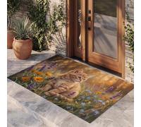 Animaux Mignons À La Campagne Paillasson Attrape-Poussière, Prairie Fleurs Sauvages Pour Chats Tapis De Sol Antidérapant Lavable En Machine, 45 X 75 Cm Tapis D'Entrée Pour Chien Entrée - Curcuma