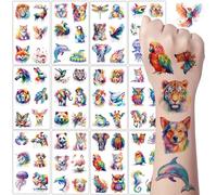 Animaux Tatouage Ephemere Enfant, 12 Feuilles Tatouages Animaux Aquarellés pour Enfants, Cadeau pour la Rentrée Scolaire, Cadeau Anniversaire pour Enfant, Sachet Surprise Rempli de Cônes