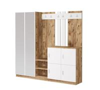 Meuble d'entrée avec miroir bois et blanc ANKA