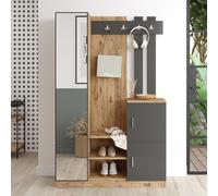 Anka meuble d'entrée design bois et gris miroir