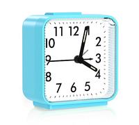 Ankilo Petit réveil analogique à aiguilles - Silencieux - Sans tic-tac - Réveil avec fonction snooze - Veilleuse - Réveil portable à piles - Pour chambre à coucher, salon, bureau, voyage - Bleu