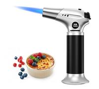 Ankway Chalumeau de Cuisine avec verrouillage de sécurité et flamme réglable, Rechargeable Chalumeau pour Crème Brûlée, Dessert, Barbecue, Bricolage, Argent - Butane Non Inclus