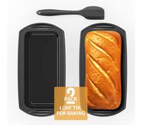 Ankway Moule en silicone pour pain rectangulaire avec grattoir à pâte, lot de 2 moules antiadhésifs en silicone pour gâteaux et pains, 28 x 14,3 x 6,3 cm, noir