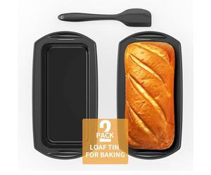 Ankway Moule en silicone pour pain rectangulaire avec grattoir à pâte, lot de 2 moules antiadhésifs en silicone pour gâteaux et pains, 28 x 14,3 x 6,3 cm, noir