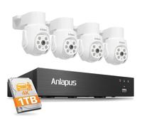 Anlapus 4K 8MP Kit Caméra de Surveillance avec Fil, DVR 1TB 8CH Détection Humain/Véhicule, 4 Caméra Sécurité Complète avec PT360°