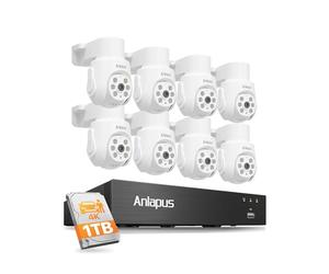 Anlapus 4K 8MP Kit Caméra Surveillance Filaire DVR 8CH 1 to Extérieure | DVR 1TB 8CH en 8MP avec Détection Humain/Véhicule, 8 Caméra Sécurité Complète avec PT 360°, Enregistrement 24/7, H.265+