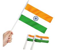 Anley India Mini Flag 12 Pack - Petits Drapeaux Indiens Miniatures portatifs sur bâton - Couleurs Vives et résistantes à la décoloration - 5.5 x 8 Pouces avec Poteau Solide et Haut en Lance