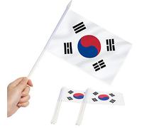 Anley Korea Mini Flag 12 Pack - Petits Drapeaux coréens Miniatures portatifs sur bâton - Couleurs Vives et résistantes à la décoloration - 5x8 Pouces avec Poteau Solide et Haut en Lance