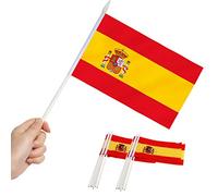 Anley Spain Mini Flag 12 Pack - Petits Drapeaux espagnols Miniatures portatifs sur bâton - Couleurs Vives et résistantes à la décoloration - 5.5 x 8 Pouces avec Poteau Solide et Haut en Lance