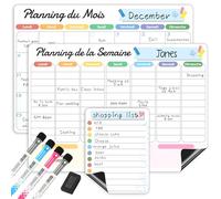 ANLIOTE 3 Pièces Calendrier Magnétique pour Frigo, Tableau Blanc Effaçable