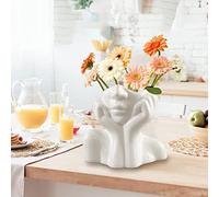 Anloximt Vase à Femme Vase à Visage en céramique Vase à tête Minimalisme Moderne Vase à Fleurs Nordique Pot à Fleurs pour la décoration la Table du Salon