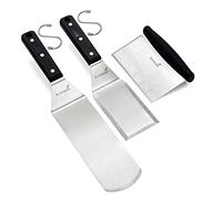 Anmarko Spatule en métal en acier inoxydable - Lot de 3 spatules professionnelles - Accessoires robustes parfaits pour les barbecues en fonte - Qualité commerciale