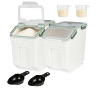 ANMOO Lot de 2 boîtes de rangement hermétiques pour farine, 20 kg de capacité pour riz, aliments secs, distributeur de céréales, grand conteneur scellé pour grain avec roues, bacs de rangement sans