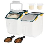ANMOO Lot de 2 boîtes hermétiques pour farine 20 kg, récipients de stockage pour riz et aliments secs, grand conteneur scellé pour céréales avec roues, bacs de rangement sans BPA avec cuillère (Bleu)