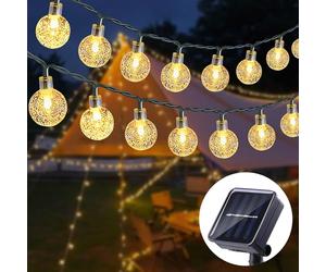 Anmossi Guirlande Lumineuse Solaire,11M 60 LEDs Guirlande Lumineuses Solaires Exterieur,8 Modes,Boules de Cristal Extérieure Étanche IP44 pour Jardin,Arbres,Terrasse,Noël,Mariages,Fêtes(Blanc Chaud)