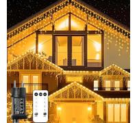 Anmossi Rideau Lumineux Noël Extérieur,624LED 18m Guirlande Lumineuse avec Télécommande,8 Modes,IP44 Étanche Guirlande Stalactite Extérieure pour Avant Toit,Maison,Décoration de Noël,Blanc Chaud