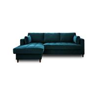 Lisa Design Canapé d'angle gauche Anna 4 places convertible avec coffre velours Bleu canard