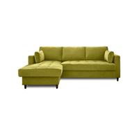 Anna - canapé d'angle gauche - 4 places - convertible avec coffre - en velours - Vert Olive