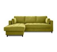 Anna - canapé d'angle gauche - 4 places - convertible avec coffre - en velours - Vert Olive