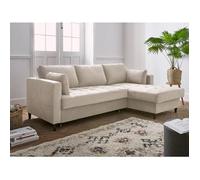 Anna - canapé d'angle droit - 4 places - convertible avec coffre - en velours - Beige