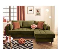 Anna - canapé d'angle droit 4 places convertible avec coffre en velours texturé - Vert Olive