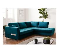 Anna - canapé d'angle droit - 5 places - convertible - en velours - Bleu canard