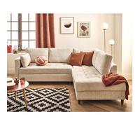Anna - canapé d'angle droit 5 places convertible en velours texturé - Beige