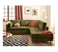 Anna - canapé d'angle droit 5 places convertible en velours texturé - Vert Olive