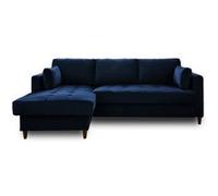 Lisa design Canapé d'angle Anna 4 places convertible avec coffre en velours Bleu nuit