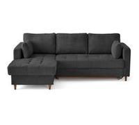 Anna - canapé d'angle gauche 4 places convertible avec coffre en velours texturé - Gris Anthracite Gris Anthracite G