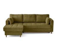 Best mobilier - Canapé d'angle gauche Anna 4 places convertible coffre velours texturé Vert Olive