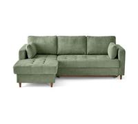 Best mobilier Canapé d'angle gauche Anna 4 places convertible coffre velours texturé Vert sauge