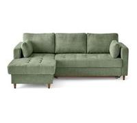 Best mobilier Canapé d'angle gauche Anna 4 places convertible coffre velours texturé Vert sauge