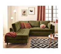 Best Mobilier Canapé d'angle gauche Anna 5 places convertible en velours texturé Vert Olive