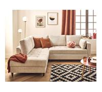 Anna - canapé d'angle gauche 5 places convertible en velours texturé - Beige