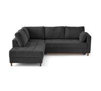 Lisa design Canapé d'angle gauche Anna 5 places convertible velours texturé Gris Anthracite