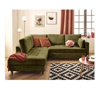 Best Mobilier Canapé d'angle gauche Anna 5 places convertible en velours texturé Vert Olive