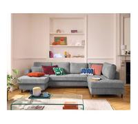 Best Mobilier Canapé panoramique d'angle droit Anna 7 places convertible coffre velours gris
