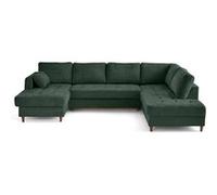 Lisa Design Canapé panoramique d'angle Anna 7 places convertible avec coffre velours texturé vert