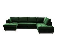Lisa design Canapé panoramique d'angle droit Anna 7 places convertible avec coffre en velours Vert