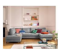 Best mobilier Canapé panoramique d'angle Anna 7 places convertible avec coffre velours texturé Gris