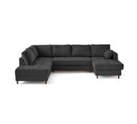 Best mobilier Canapé d'angle panoramique gauche Anna 7 places convertible coffre velours Anthracite