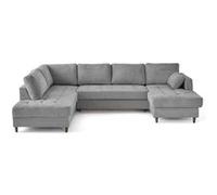 Best mobilier Canapé panoramique d'angle Anna 7 places convertible avec coffre velours texturé Gris