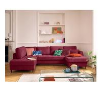 Lisa design Canapé panoramique d'angle gauche Anna 7 places convertible coffre velours Prune