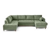 Best mobilier Canapé panoramique d'angle gauche Anna 7 places convertible coffre velours Vert sauge