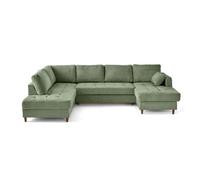 Best mobilier Canapé panoramique d'angle gauche Anna 7 places convertible coffre velours Vert sauge