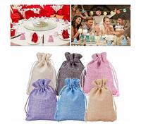 Annadue 30 Pièces Sacs en Tissu à Cordon, Pochettes à Faveur, Sacs Anti-poussière en Lin 9x12 Cm, à Cordon de Bijoux 6 Couleurs pour Cadeaux de Fête de Mariage de Noël