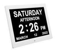 Annadue Horloge Calendrier Numérique de 12, Horloge Jour-Date avec 12 Options D'alarme, 3 Rappels de Médicaments et Gradation Automatique pour Les Personnes âgées Atteintes de Démence