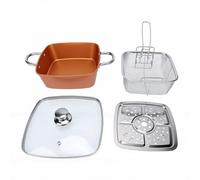 Annadue Poêle Friteuse Carrée Antiadhésive pour Cuisine Maison | Forme carrée spacieuse, aluminium antiadhésif, compatible avec une cuisinière universelle, capacité de taille familiale,